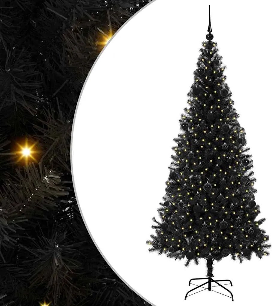 vidaXL Karácsonyfa 300 LED-del állvánnyal Fekete 210 cm PVC