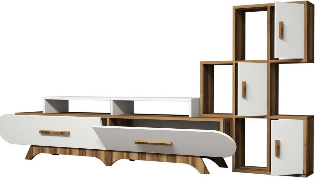Flora S White and Walnut TV-szekrény szekrénnyel