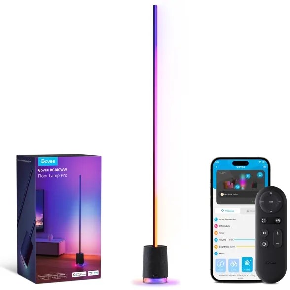 Govee - LED Állólámpa hangszóróval Pro RGBICWW Wi-Fi + + távirányító