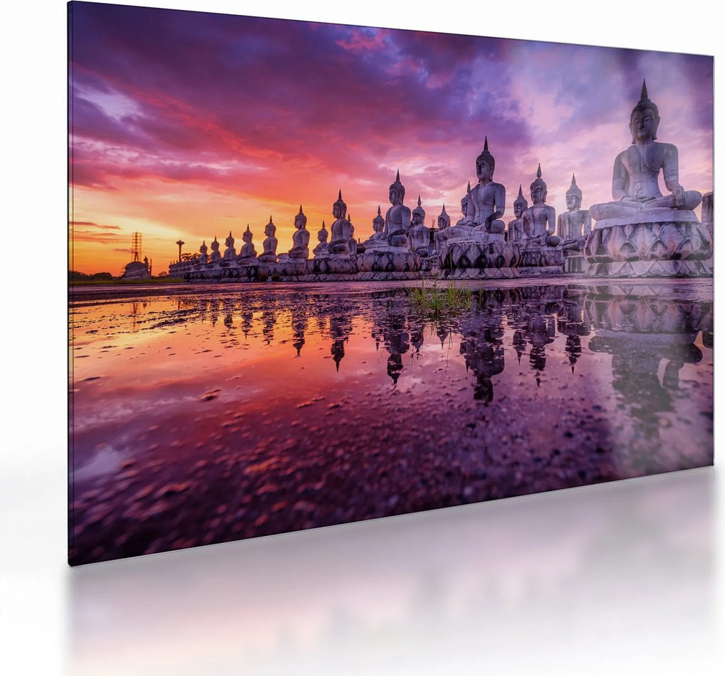 Kép - Buddhák naplementekor (üvegen) (70x50 cm)