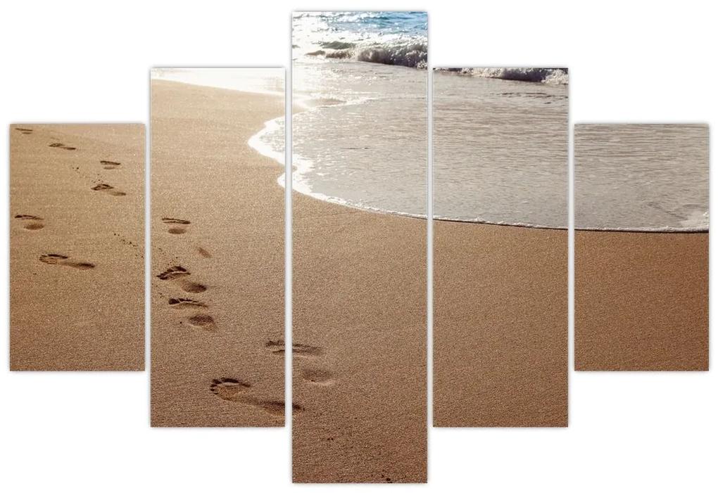 Kép - nyomok a homokban és a tenger (150x105 cm)