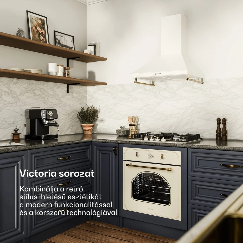 Klarstein Victoria, beépített sütő, retró dizájn, 9 funkció, 50 – 250 °C, elefántcsont