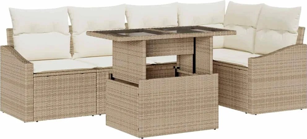 vidaXL Kerti Kanapé Szett párnával tárolóval 6 pcs bézs és krémszínű