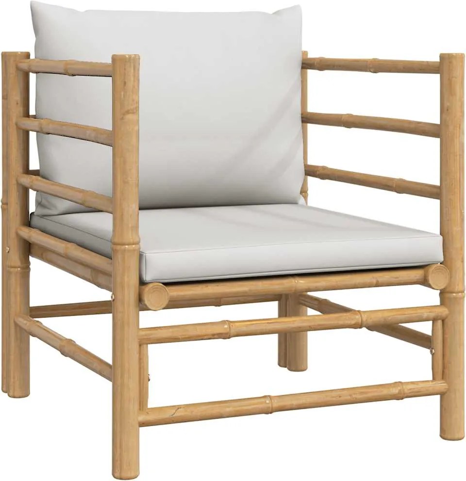 vidaXL bambusz kerti kanapé világosszürke párnákkal