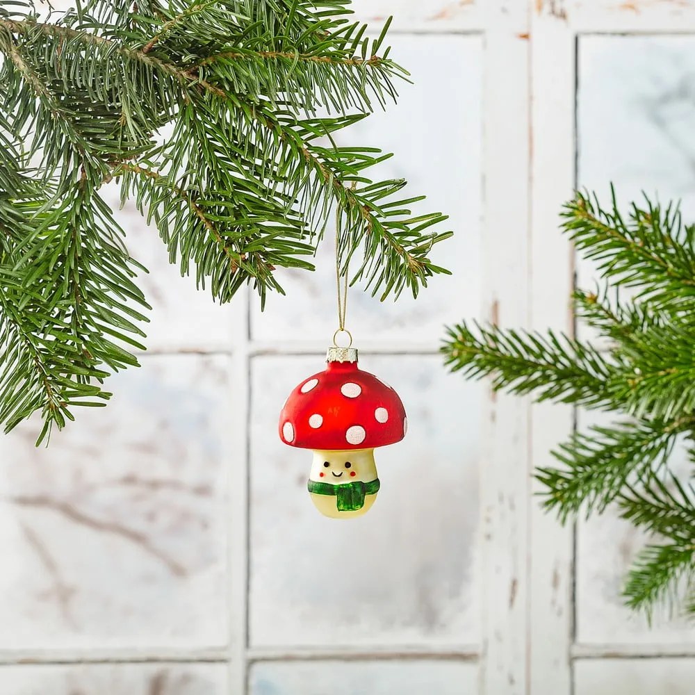 Üveg kézzel készített karácsonyfadísz ø 6 cm Happy Mushroom – Sass & Belle
