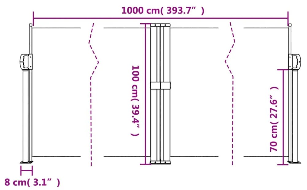 barna behúzható oldalsó napellenző 100 x 1000 cm