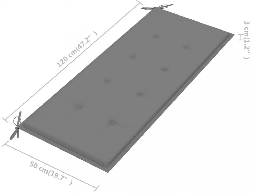 tömör tíkfa Batavia pad szürke párnával 120 cm