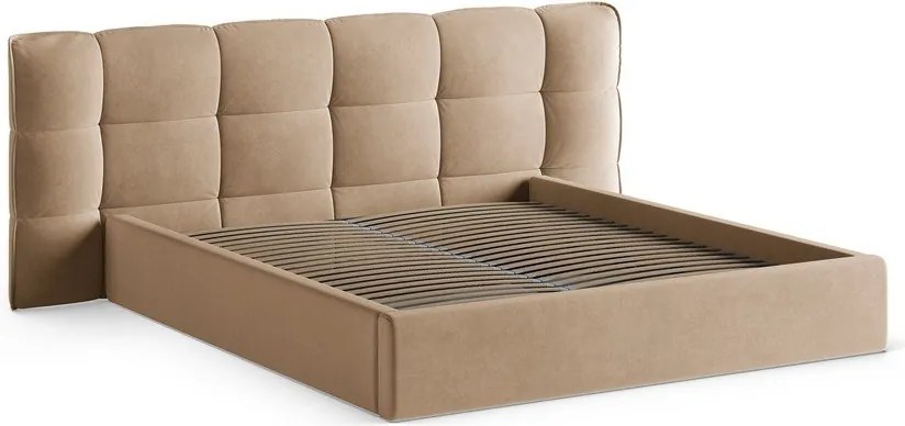 Szürkésbézs kárpitozott ágyneműtartós franciaágy ágyráccsal 180x200 cm Eric – Micadoni