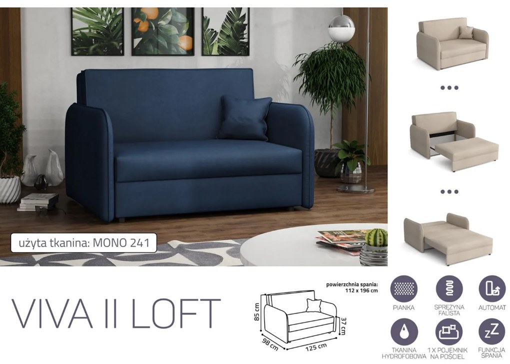 VIVA LOFT II. előre nyíló rugós kanapé Mono 241 színben