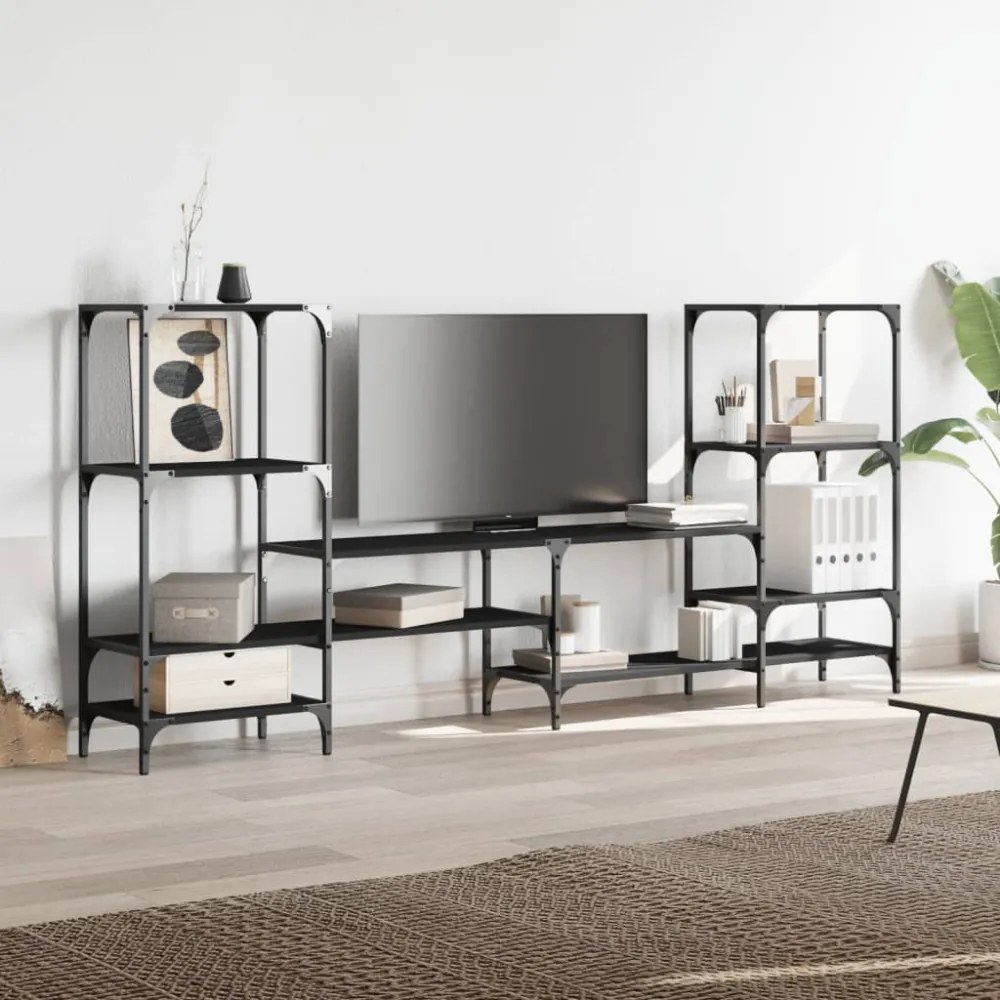 fekete szerelt fa TV-szekrény 206,5x28,5x95 cm