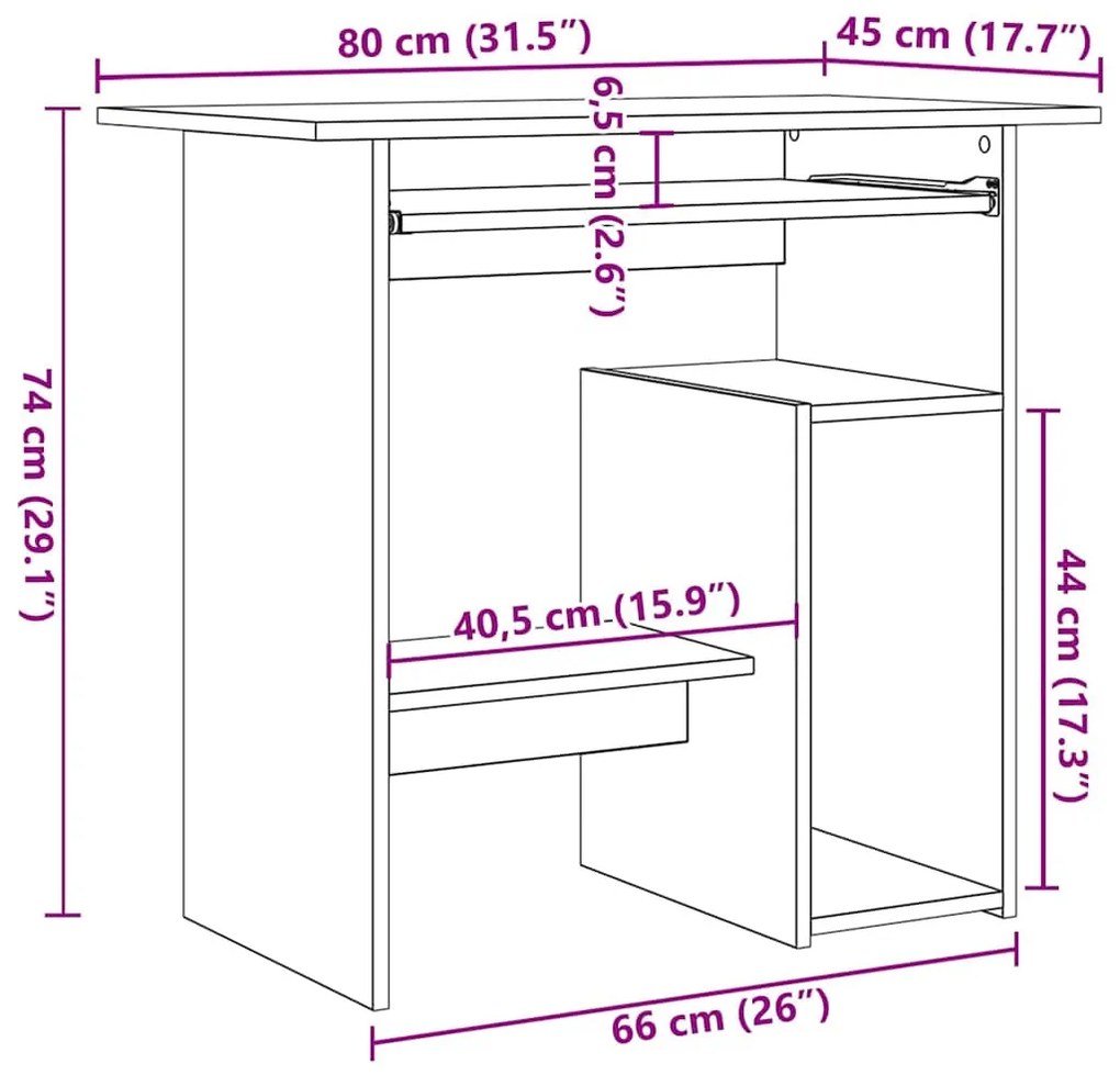 vidaXL sonoma tölgy színű szerelt fa íróasztal 80 x 45 x 74 cm