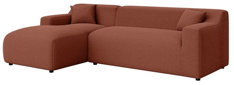 Téglavörös kordbársony sarokkanapé (bal oldali-heverő résszel) Martin – Ropez