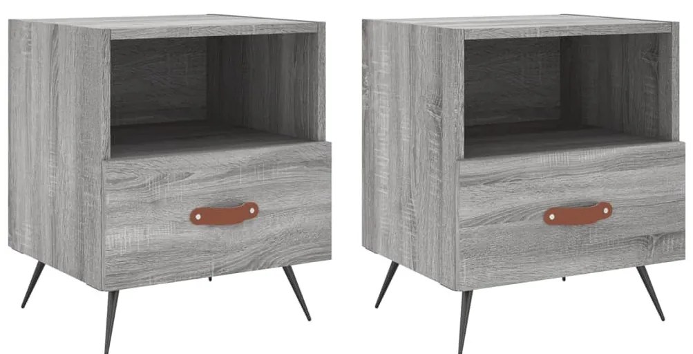 2 db szürke sonoma színű szerelt fa éjjeliszekrény 40x35x47,5cm