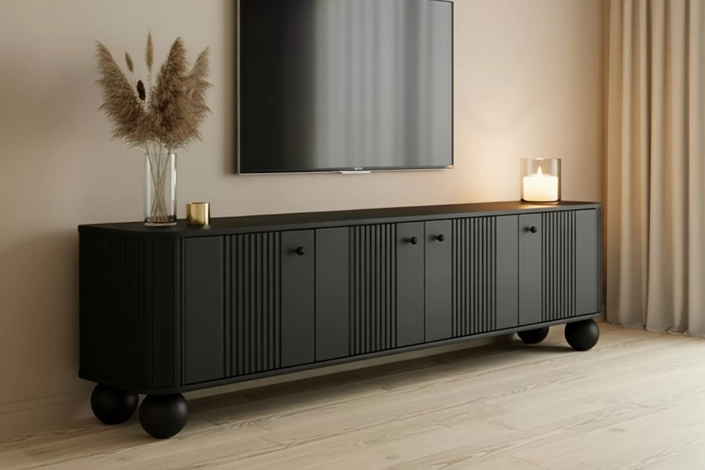 Vesper 4D TV-szekrény 187 cm - fekete / fekete fogantyúk / gömb lábak