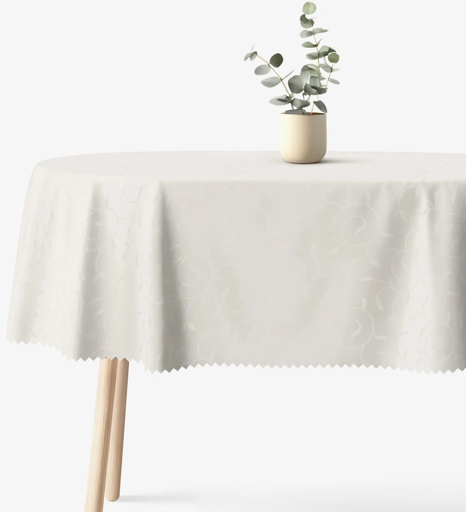 Goldea ünnepi ovális viaszosvászon terítő - tej színű nagy ornamentekkel ékesített 140 x 220 cm