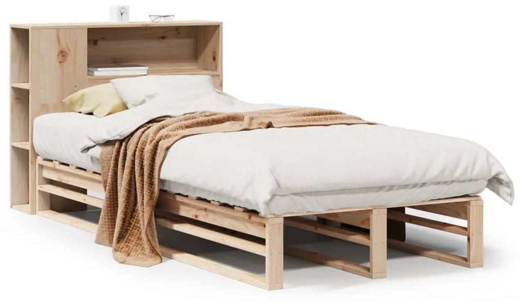 vidaXL tömör fa könyvespolcos ágy matrac nélkül 100 x 200 cm