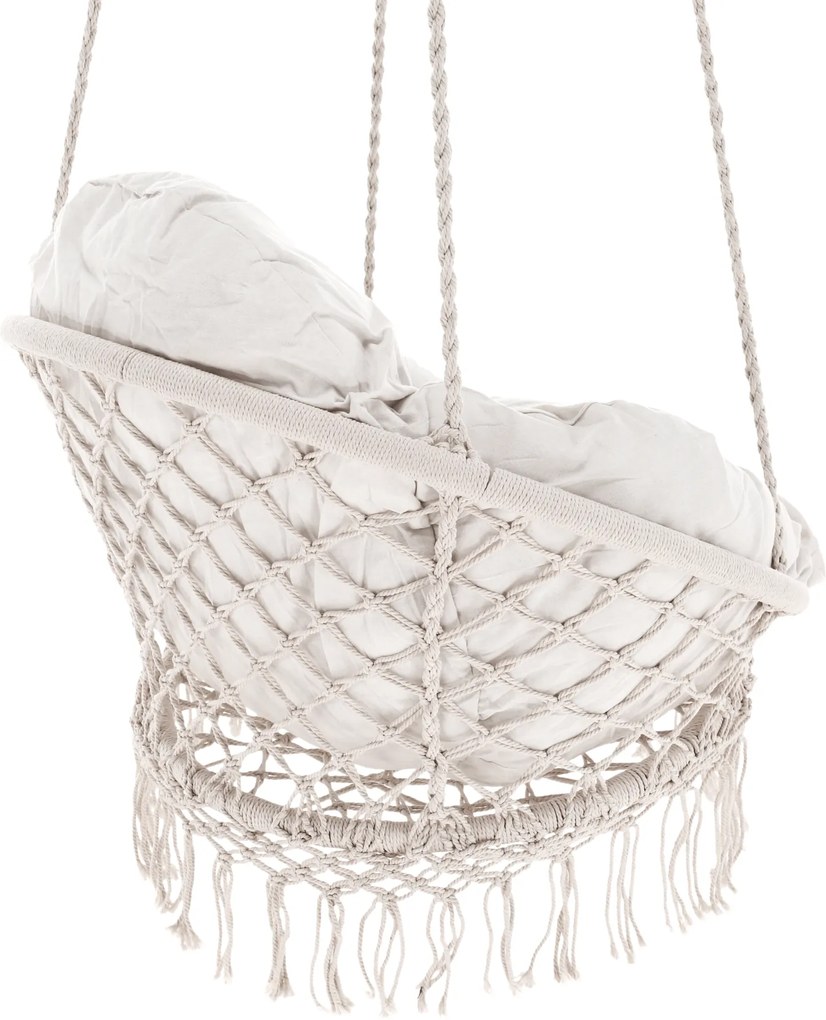 Függő hintaszék bojtokkal, fehér, DELUS