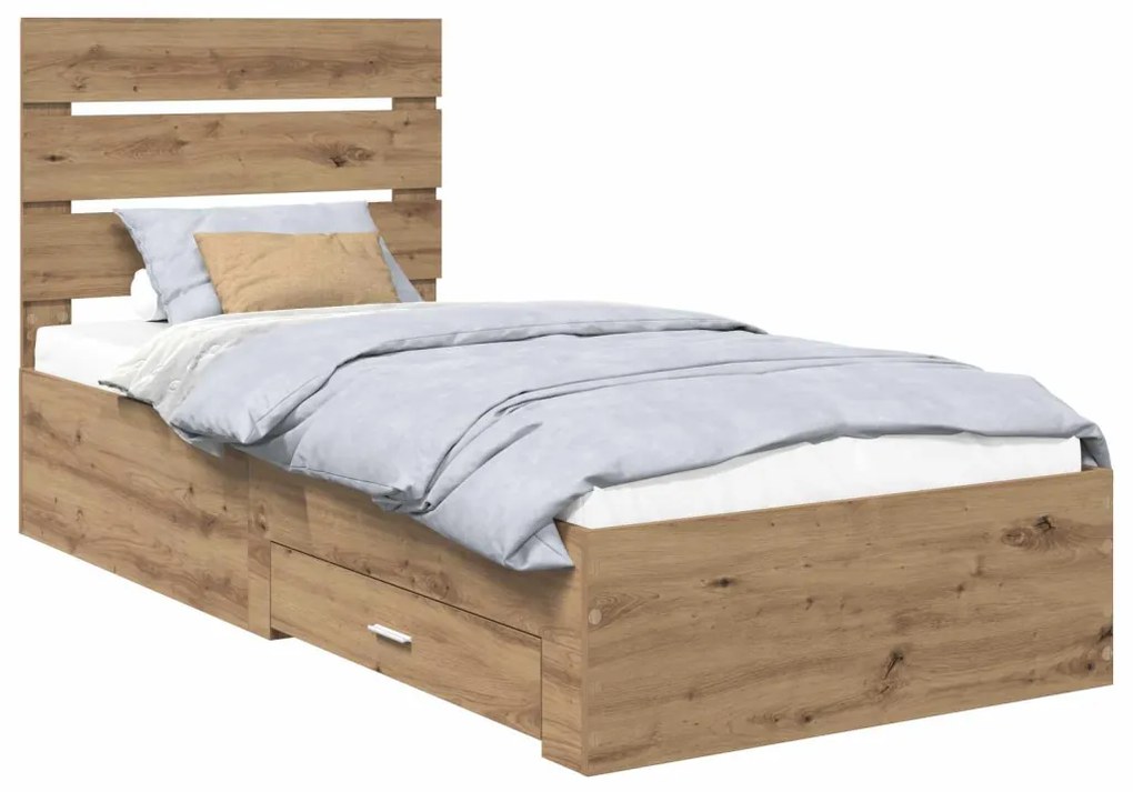 vidaXL Ágykeret fiókkal fejtámlával Artisan tölgy 90 x 190 cm Faanyag