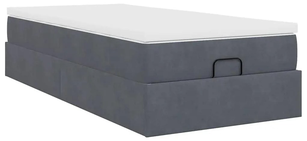 Ottomán ágykeret matraccal sötétszürke 90x190cm bársony