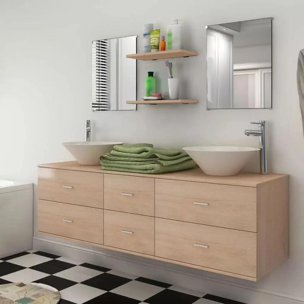 vidaXL 9 részes fürdőszobabútor szett mosdótállal és csappal bézs