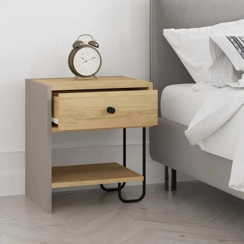 Éjjeliszekrény tölgyfa dekorral Saturne – Marckeric