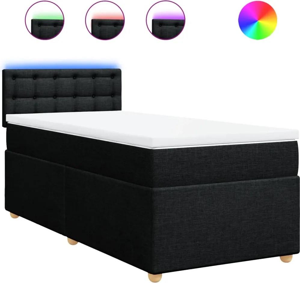 vidaXL fekete szövet rugós ágy matraccal 90x190 cm