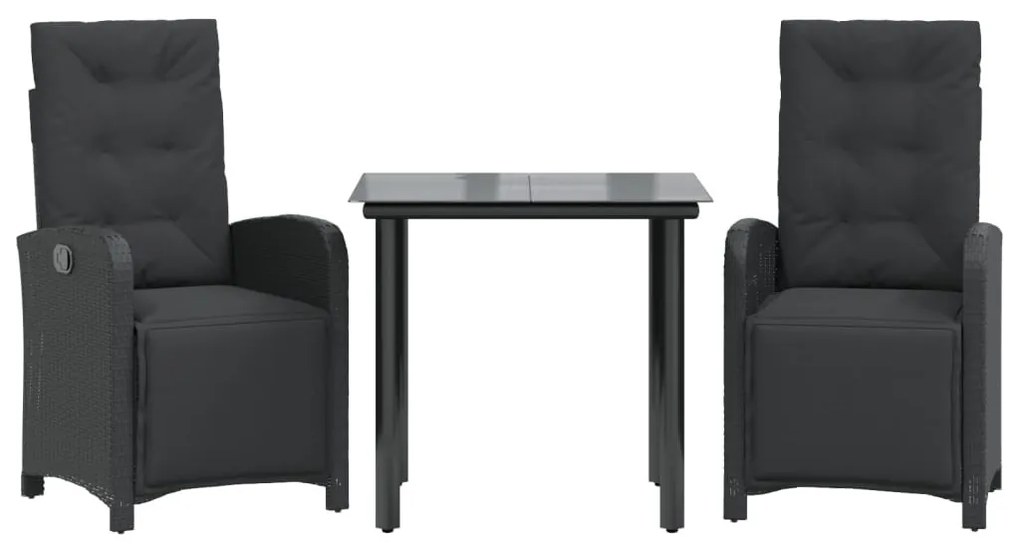3 részes fekete polyrattan bisztrógarnitúra párnával