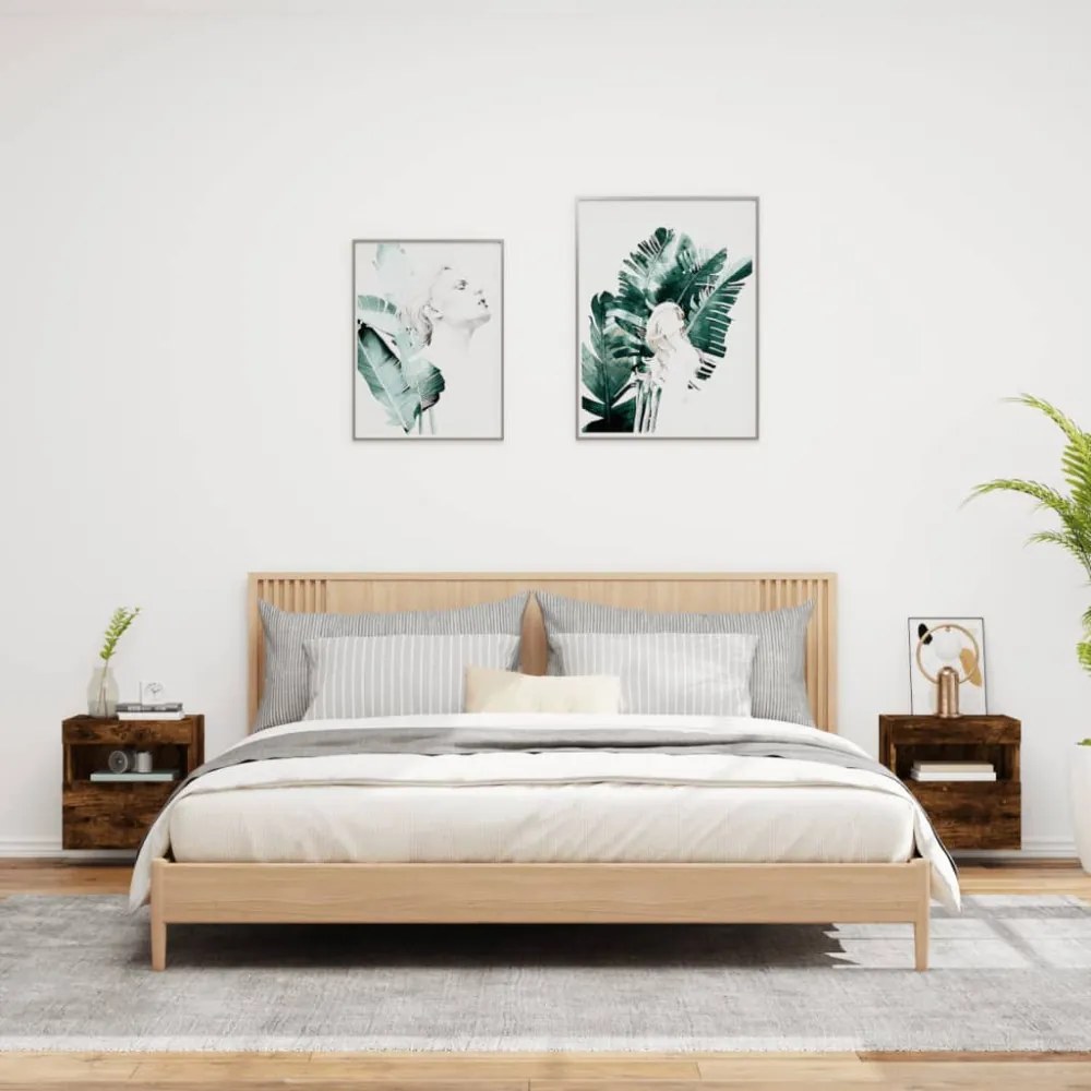 2 db füstös tölgy fali TV-szekrény LED-ekkel 40x30x40 cm