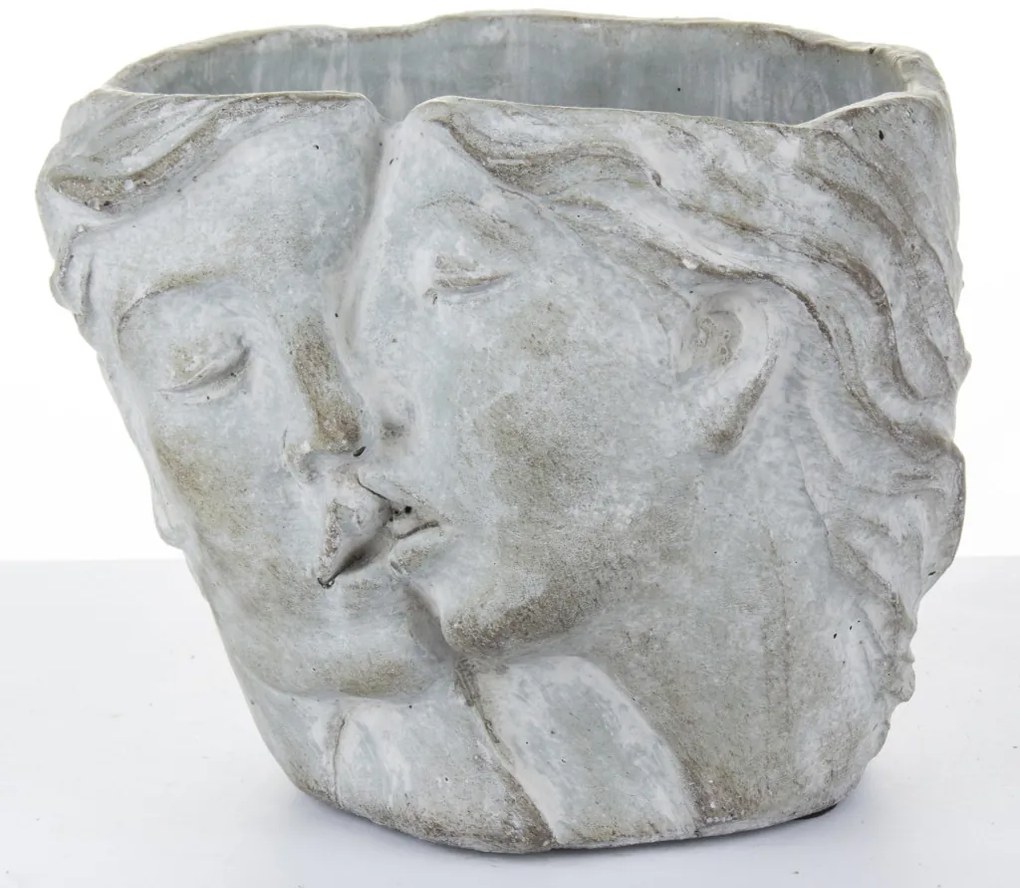 Cyrus design görög pár arcát ábrázoló szürke cement virágtartó kaspó 12x16x14,5cm