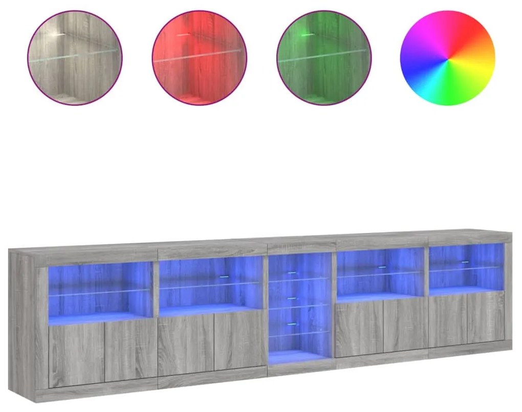 Szürke sonoma tálalószekrény LED-világítással 283x37x67 cm