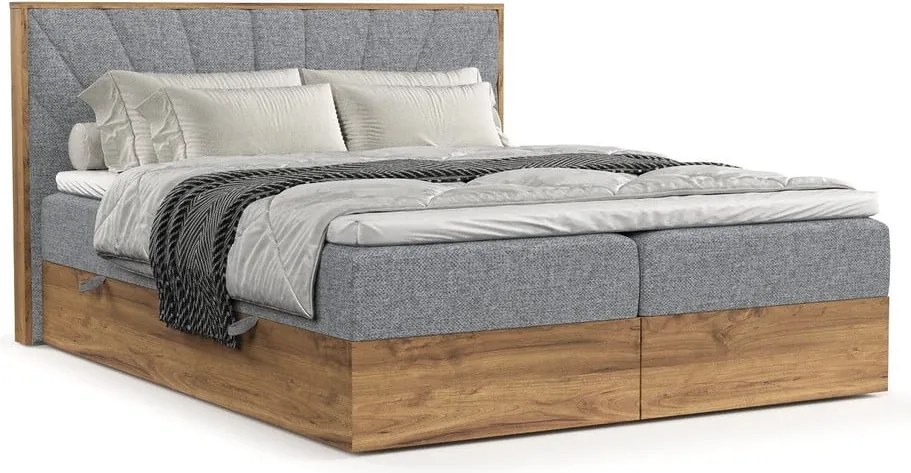 Szürke-natúr színű ágyneműtartós boxspring ágy 200x200 cm Asahi – Maison de Rêve