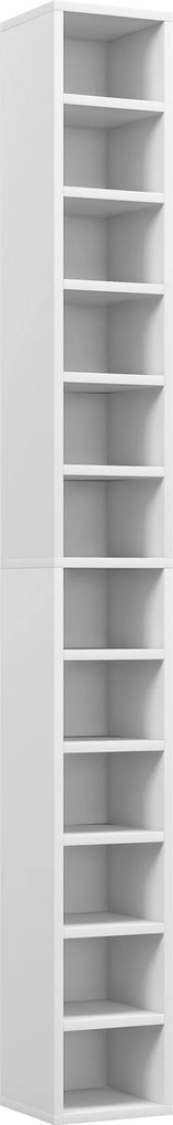 HOMCOM CD és DVD tároló, oszlop polc egység, tárolóegység 12 rekesszel, max kapacitás 204 CD-hez, 21 x 20 x 175 cm, fehér | Aosom