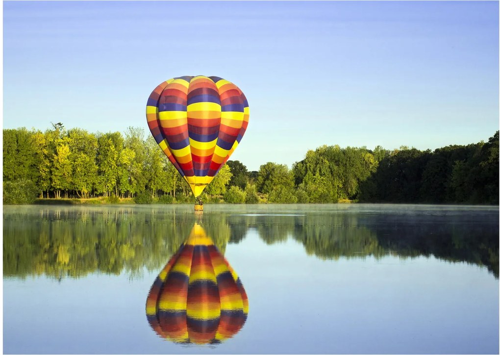 Hőlégballon a tónál képe (üvegen) (70x50 cm)