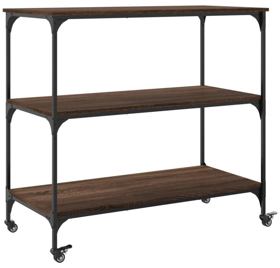 barna tölgyszínű szerelt fa konyhai kocsi 102 x 50 x 95 cm