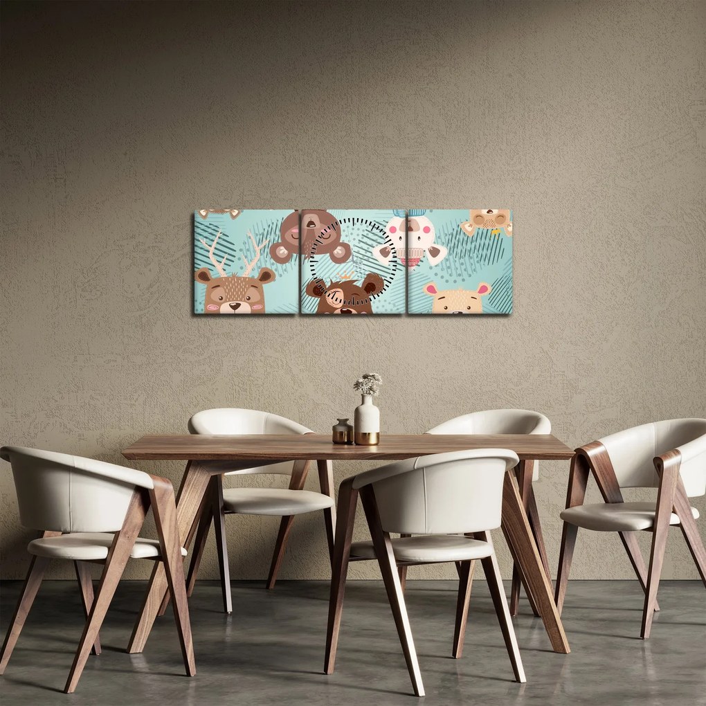 Kép - vidám mackók (órával) (90x30 cm)