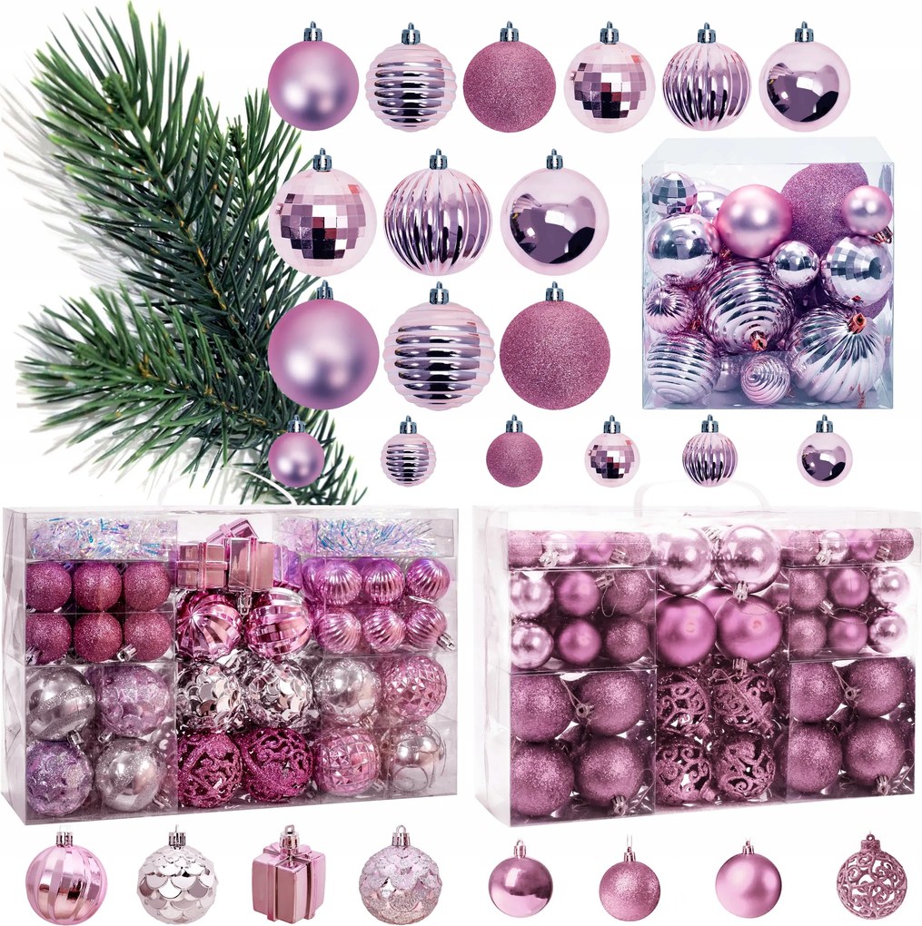 Karácsonyfadísz Lila-rózsaszín Lila Rose Karácsonyfadísz Szett 208db-os