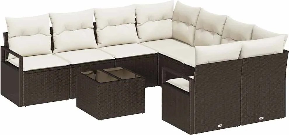 vidaXL Kanapé Szett párnával 9 pcs Barna és Krém polirattan