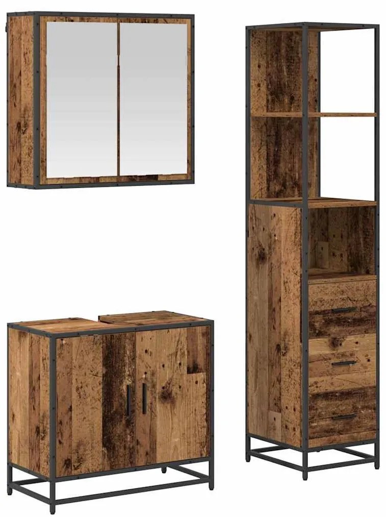 Fürdőszoba bútor szett 3 pcs Régi fa 65 x 33 x 60 cm Faanyag