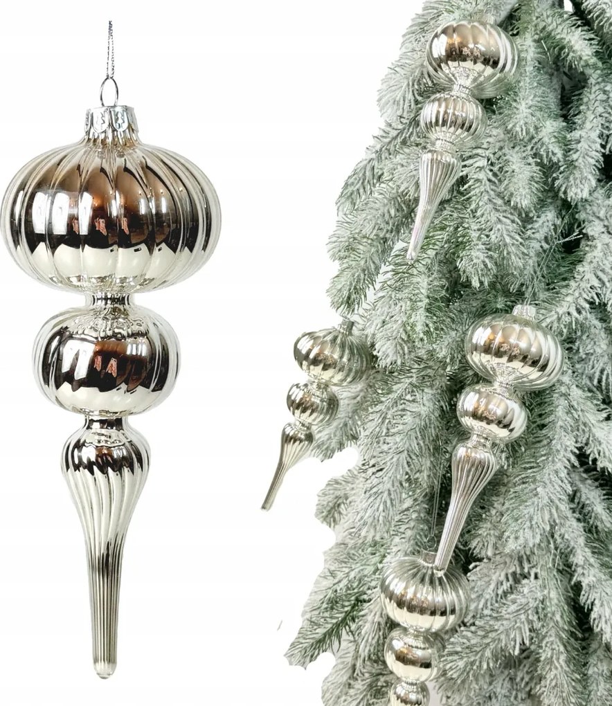 Nagy Ezüst Díszbomba Üveg Premium Üveg karácsonyfadísz gömbök 19 cm