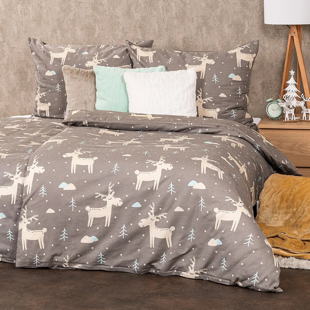 4Home Happy reindeer flanel ágyneműhuzat, 140 x 200 cm, 70 x 90 cm