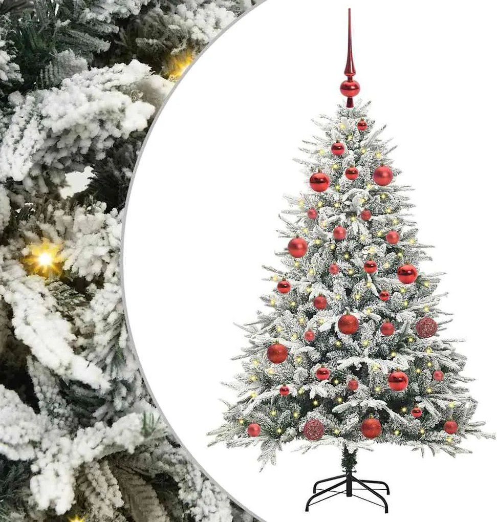vidaXL Műfenyő világítással és gömbkészlettel Zöld 150 cm PVC és PE