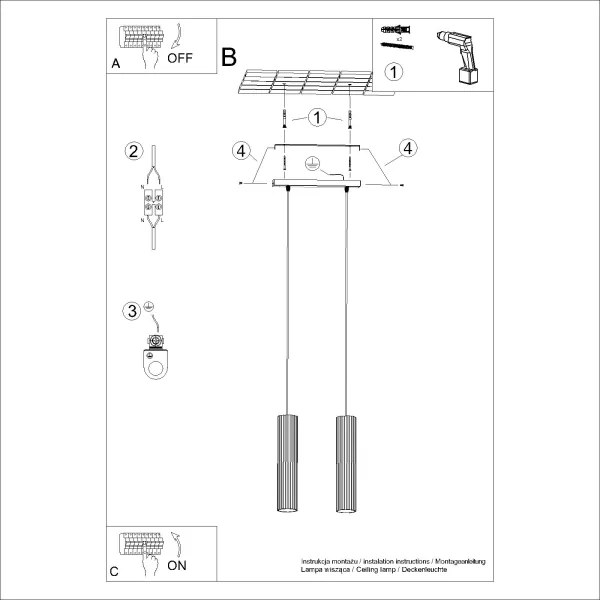 Sollux SL.1574 - Csillár zsinóron KARBON 2xGU10/10W/230V fekete