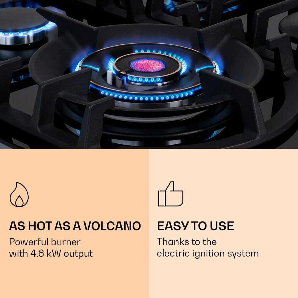 Ignito Max 4, gázfőzőlap, 4 égő, 9,1 kW, üvegkerámia, 60 cm