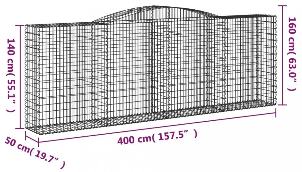 3 db íves horganyzott vas gabion kosár 400x50x140/160 cm
