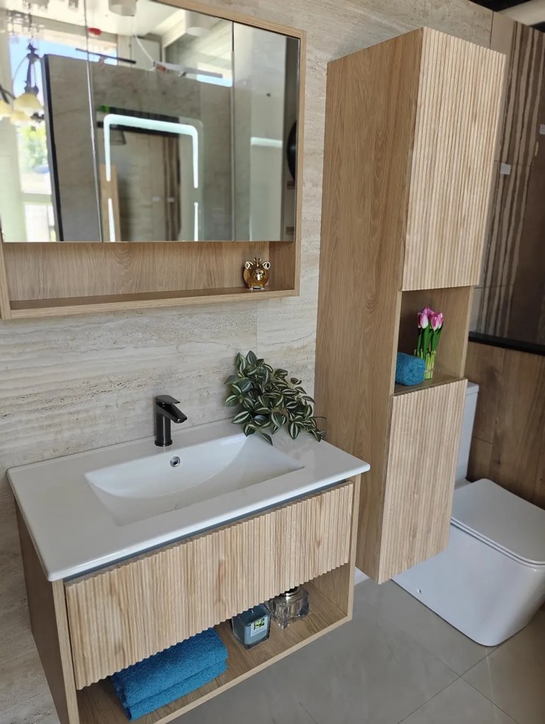 TMP SLIM STRIPE 60 fali függesztett fürdőszobabútor - SKY E-8099-60 porcelán mosdóval- 61 x 46 cm