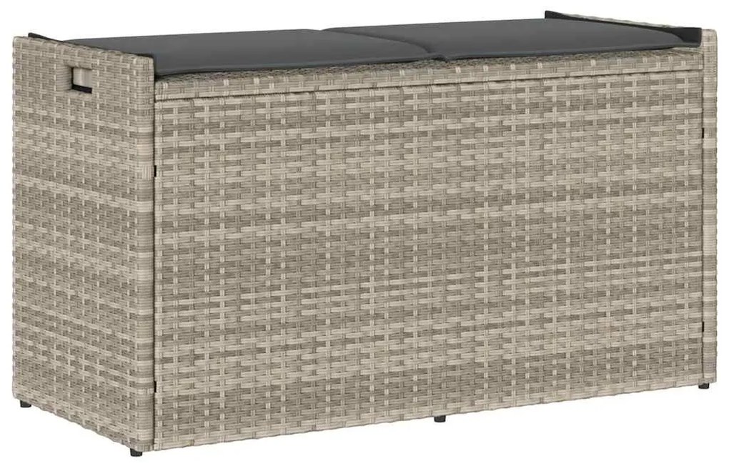 Világosszürke polyrattan kültéri tárolópad párnával 100 cm