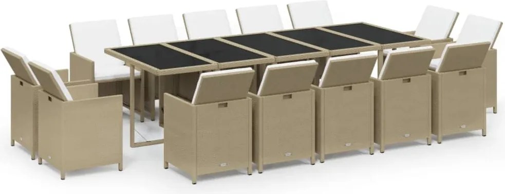 vidaXL 15 részes bézs polyrattan kerti étkezőgarnitúra párnákkal