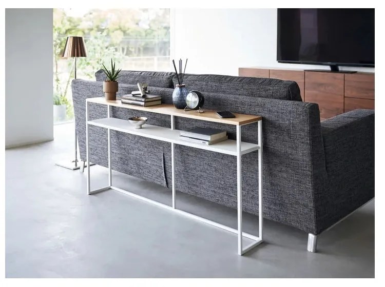Fehér-világosbarna konzolasztal kőrisfa dekorral 20,5x126 cm Tower – YAMAZAKI