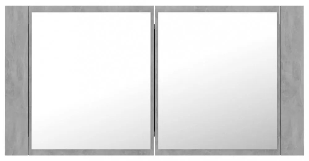 betonszürke akril LED-es tükrös fürdőszobaszekrény 90x12x45 cm