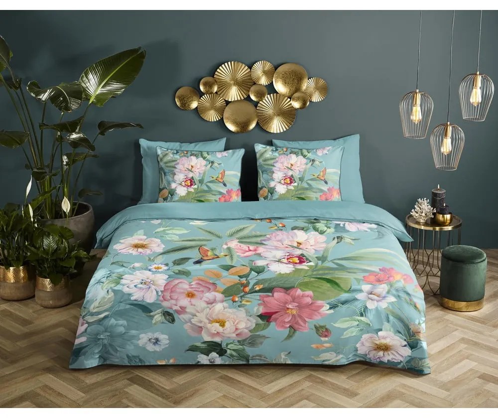 Kék egyszemélyes-hosszabbított pamut-szatén ágyneműhuzat 140x220 cm Fungi – Descanso